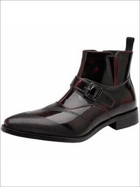 Men's Faux Leather Chelsea Boots Square Toe Buckle Zip Ankle Dress Boots